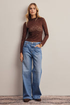 Stretch Floral Lace Mock Neck Top FT0069