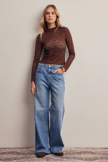 Stretch Floral Lace Mock Neck Top FT0069