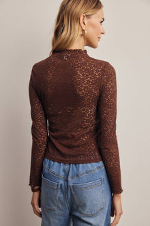 Stretch Floral Lace Mock Neck Top FT0069