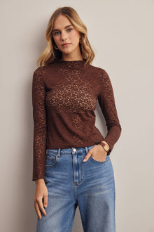 Stretch Floral Lace Mock Neck Top FT0069