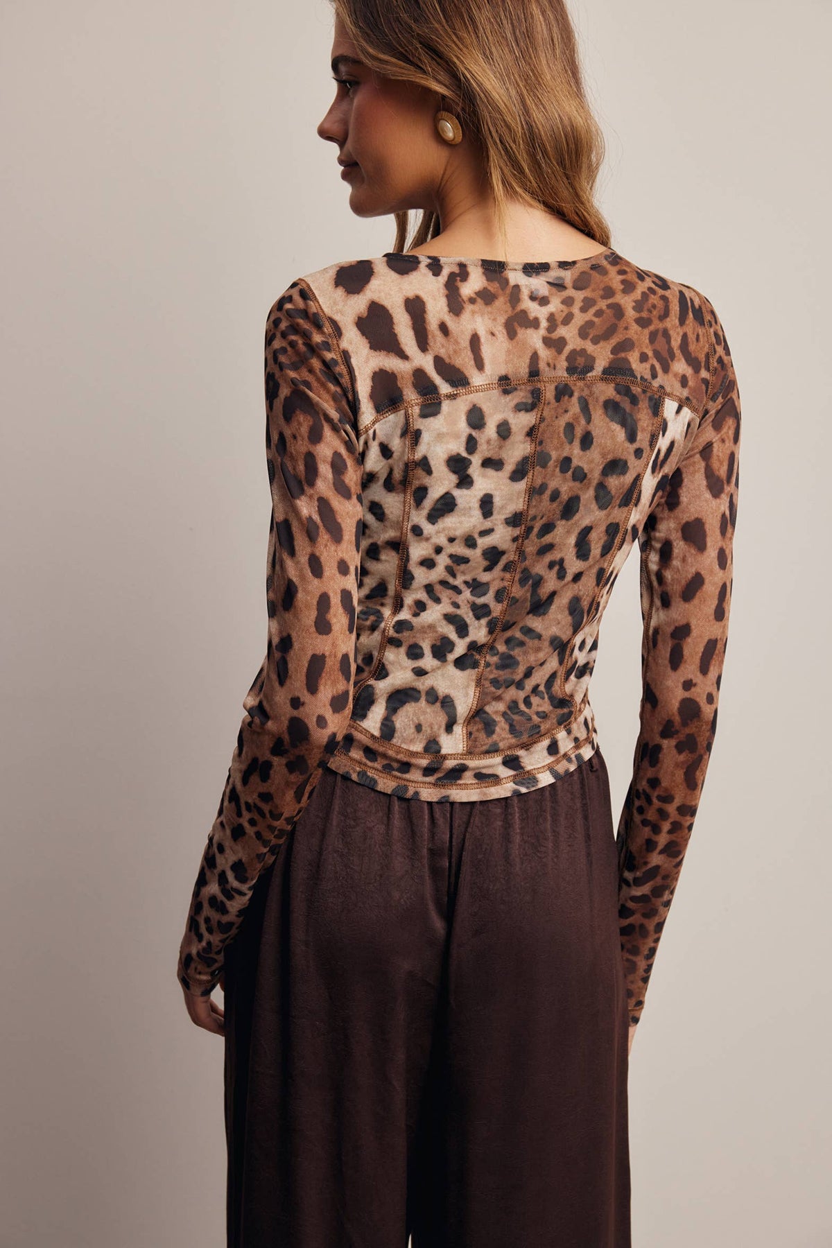 Leopard Print Double Layer Power Mesh Top FT0075