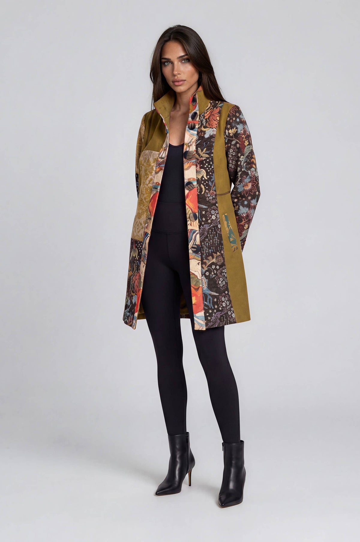 Mixed Print Patchwork Stand Collar Jacket
