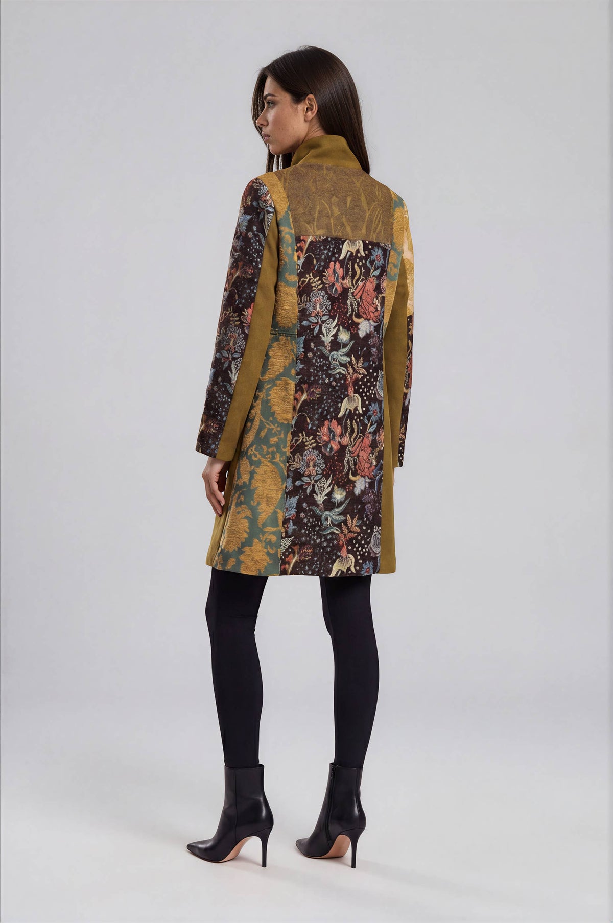 Mixed Print Patchwork Stand Collar Jacket