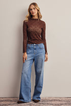 Stretch Floral Lace Mock Neck Top FT0069