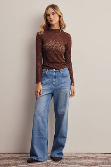 Stretch Floral Lace Mock Neck Top FT0069