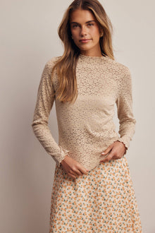 Stretch Floral Lace Mock Neck Top FT0069