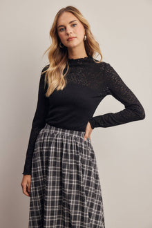 Stretch Floral Lace Mock Neck Top FT0069