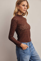 Stretch Floral Lace Mock Neck Top FT0069