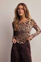Leopard Print Double Layer Power Mesh Top FT0075