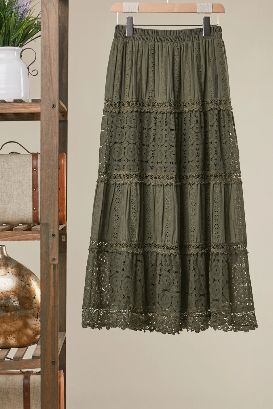 Amelie Lace Tiered Midi Skirt