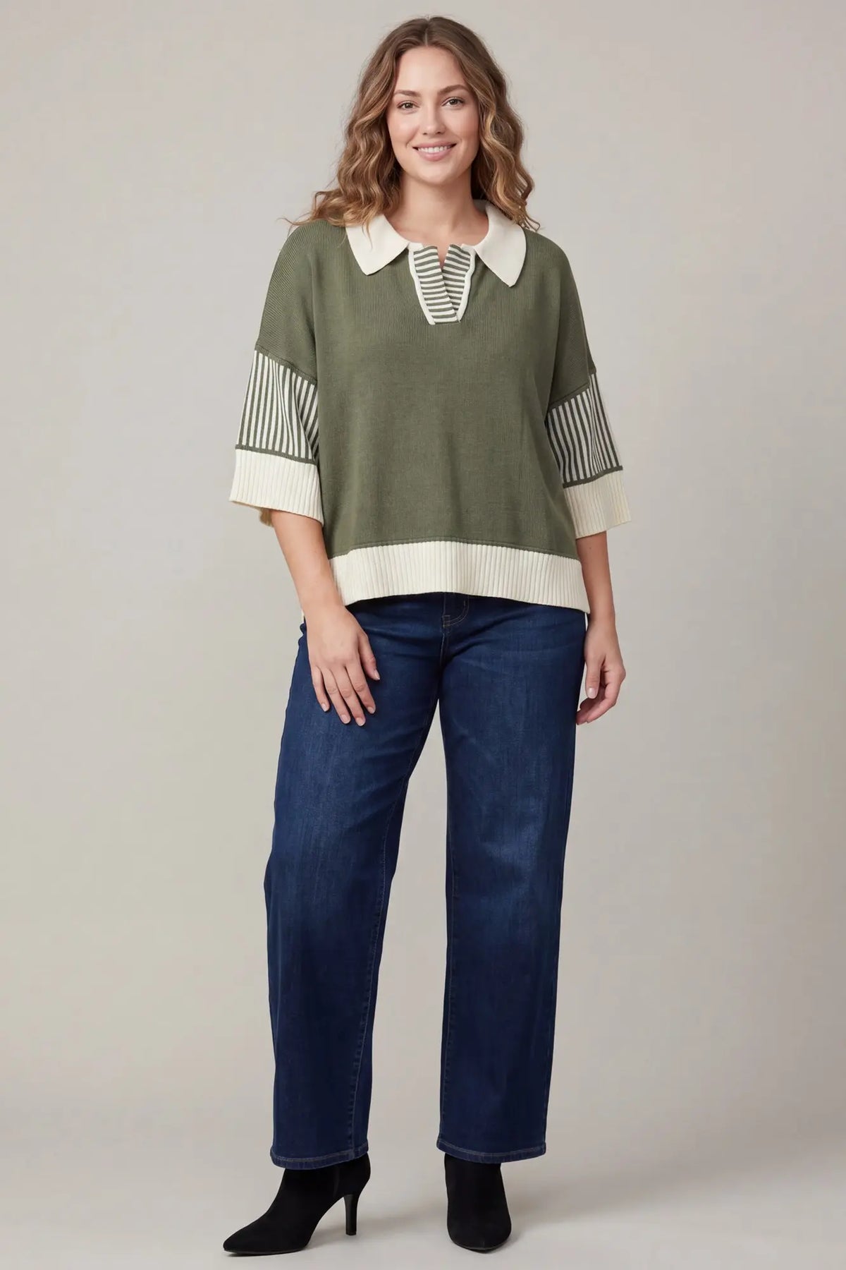 Olive Stripe Contrast Knit