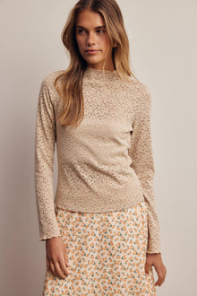 Stretch Floral Lace Mock Neck Top FT0069