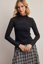 Stretch Floral Lace Mock Neck Top FT0069
