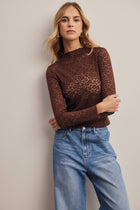Stretch Floral Lace Mock Neck Top FT0069