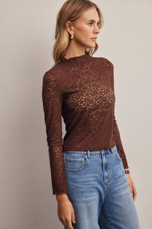 Stretch Floral Lace Mock Neck Top FT0069