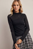 Stretch Floral Lace Mock Neck Top FT0069