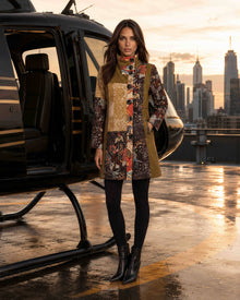 Mixed Print Patchwork Stand Collar Jacket