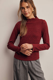 Stretch Floral Lace Mock Neck Top FT0069