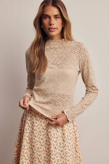 Stretch Floral Lace Mock Neck Top FT0069