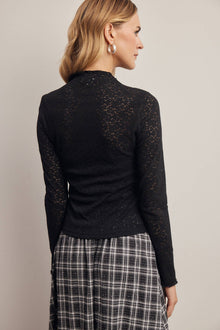 Stretch Floral Lace Mock Neck Top FT0069
