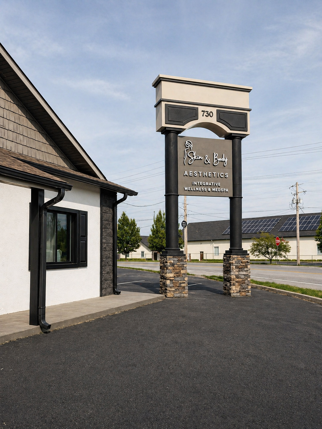 Skin & Body Aesthetics medspa location sign in Joplin, Missouri for skincare, massage, and wellness treatments.